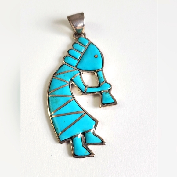 Native American Motif Kokopelli Sterling Silver 925 Turquoise Pendant